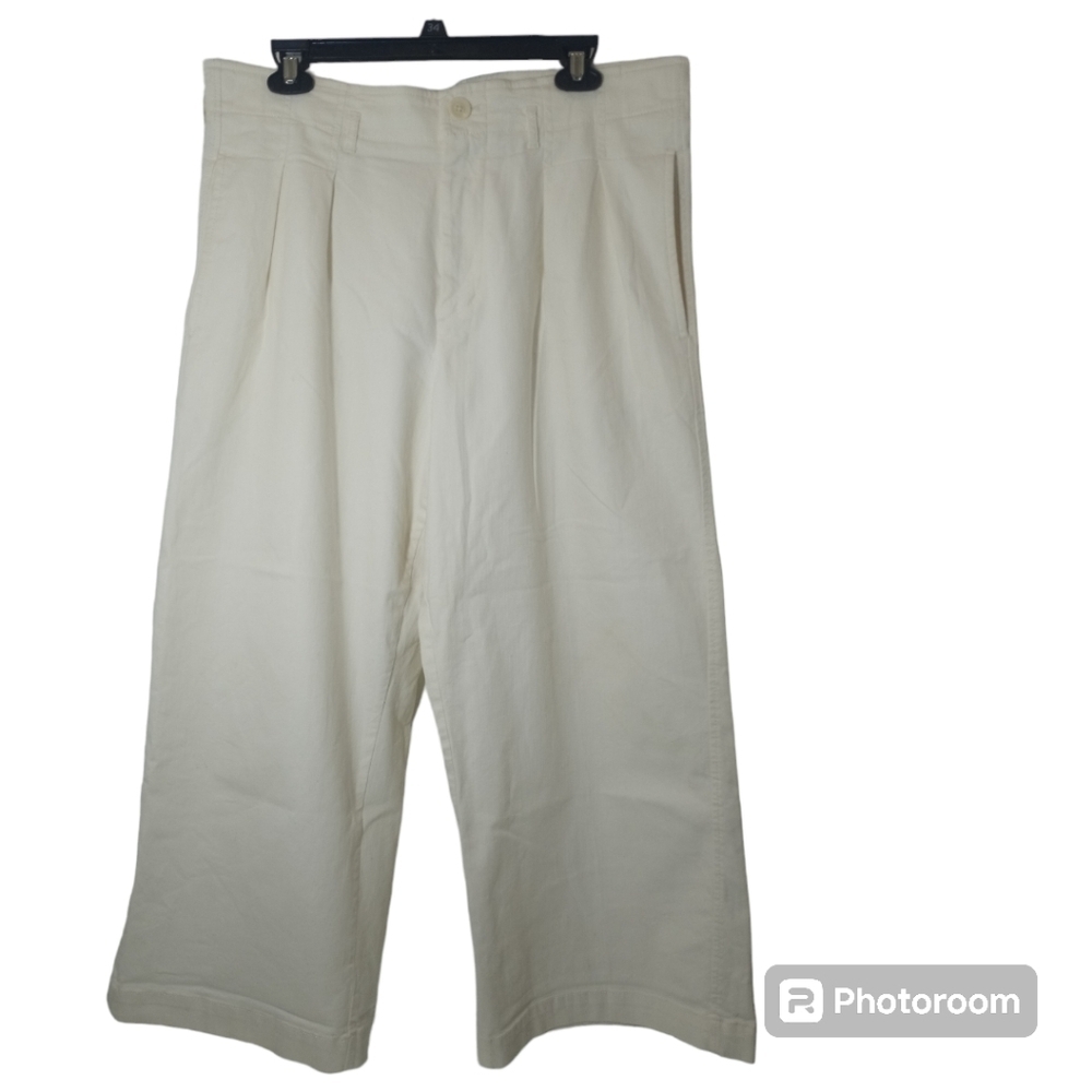 Maeve by Anthropologie Ivory High-Rise Wide-Leg Pleated Pants Size 12 - Picture 15 of 15
